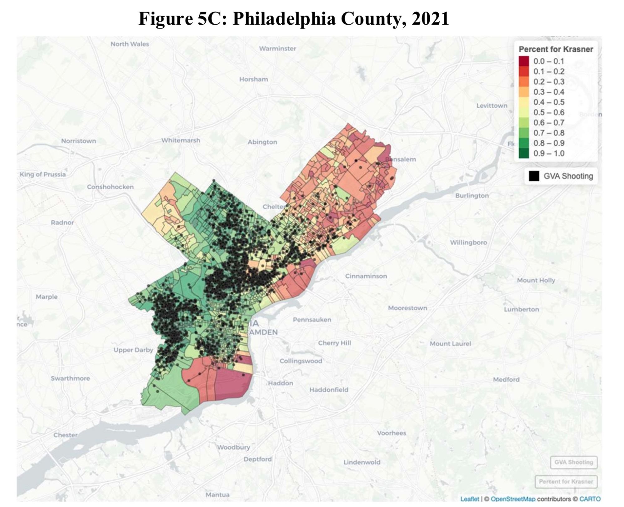 Map of 2021 Dem primary, showing the pattern discussed in the post.