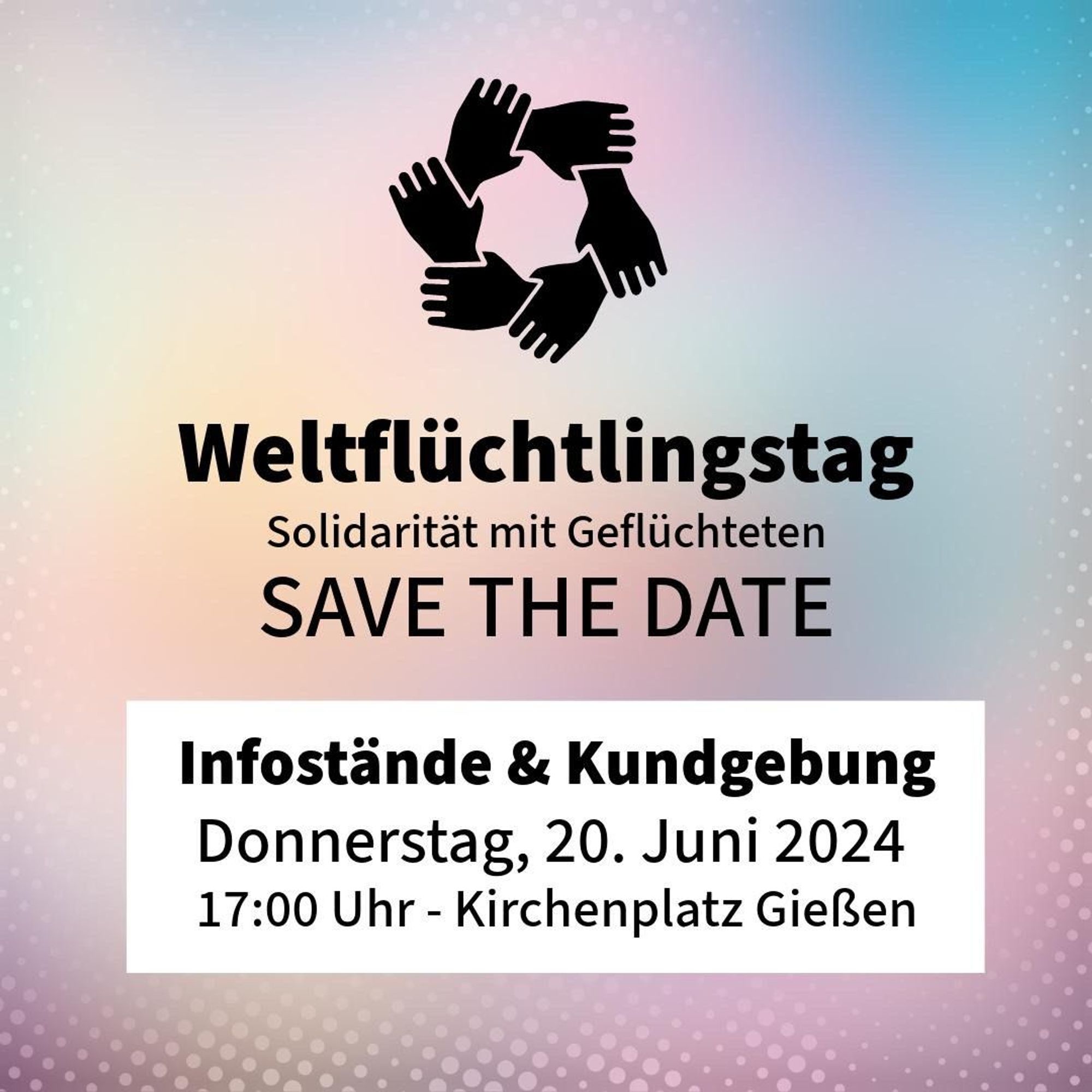 Weltflüchtlingstag 
20.06.
Kundgebung und Infostände
17h
Kirchenplatz Gießen