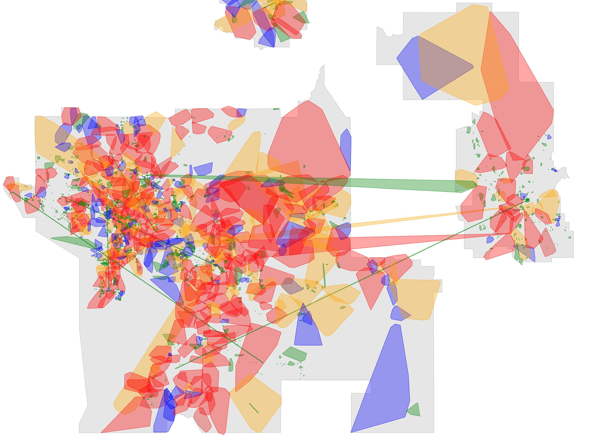 same thing as before but with the map part gone and just polygons of red, blue, yellow, and green.