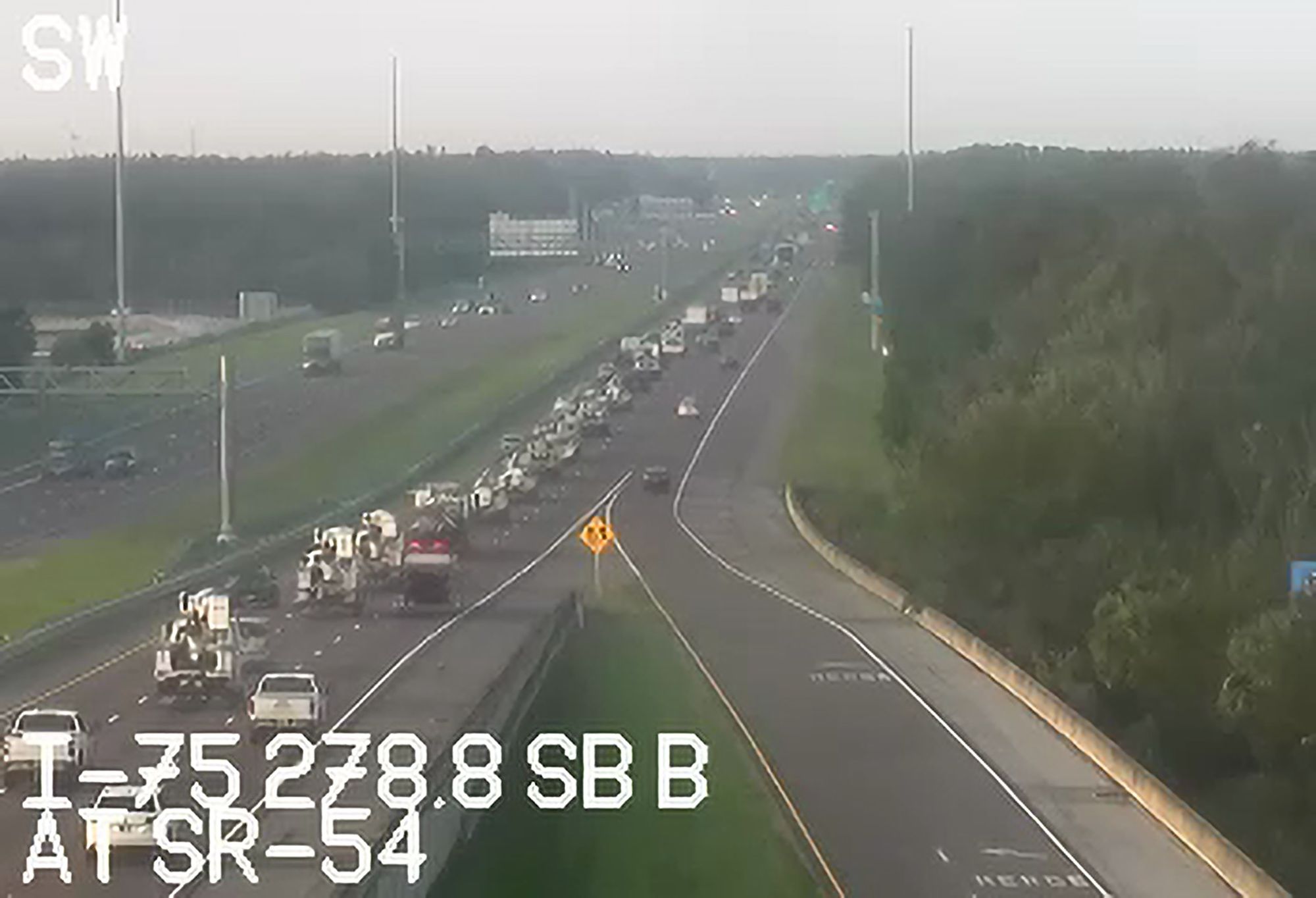 southbound I-75 at SR-54. the southbound lanes are all bucket trucks and haulers and porta-potties