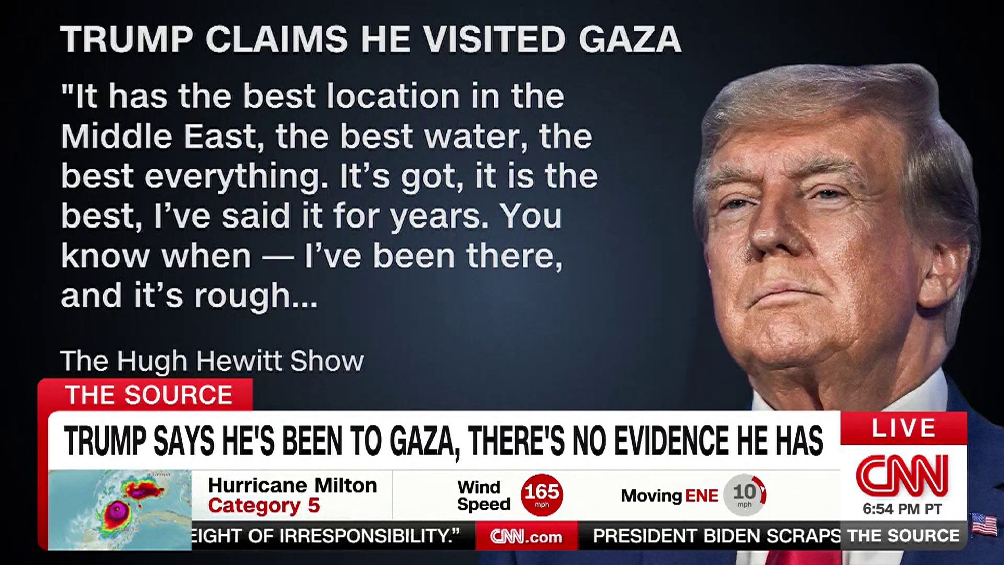 CNN: TRUMP SAYS HE'S BEEN TO GAZA, THERE'S NO EVIDENCE HE HAS