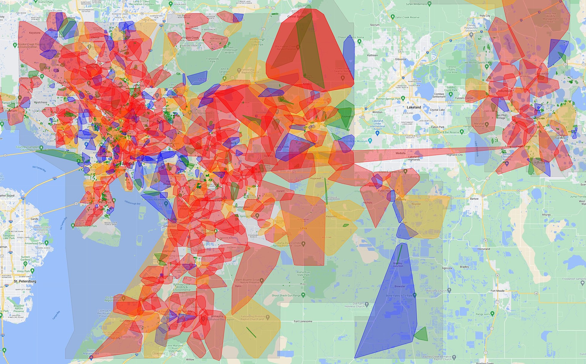 colorful tampa outage maps