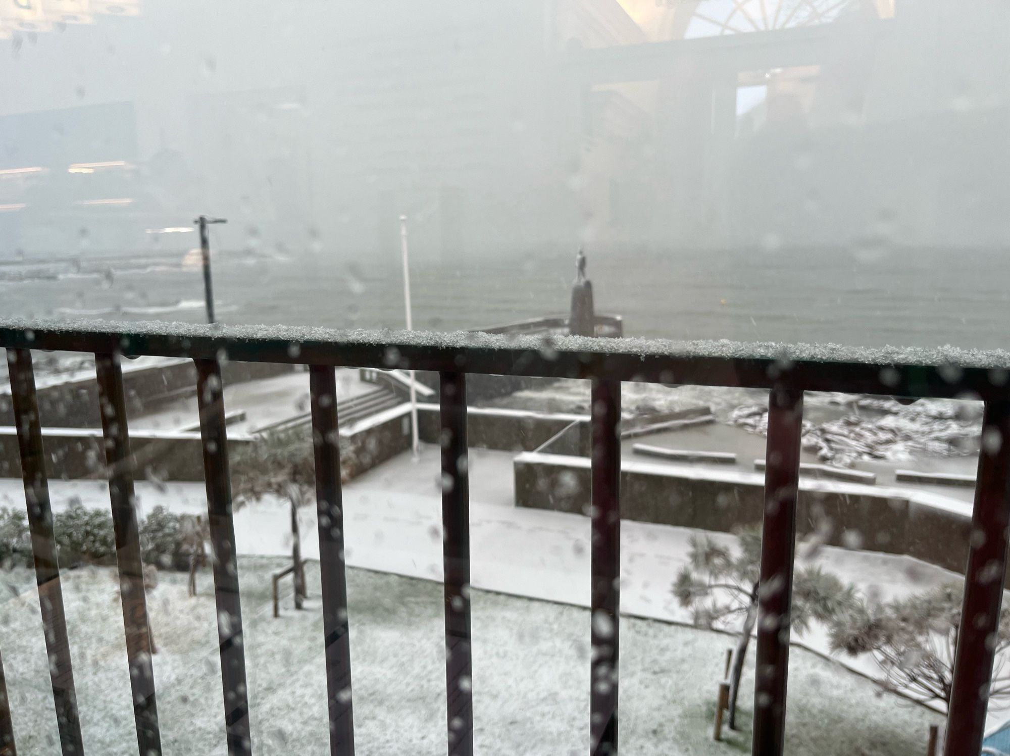 Snowy seafront Dun Laoghaire