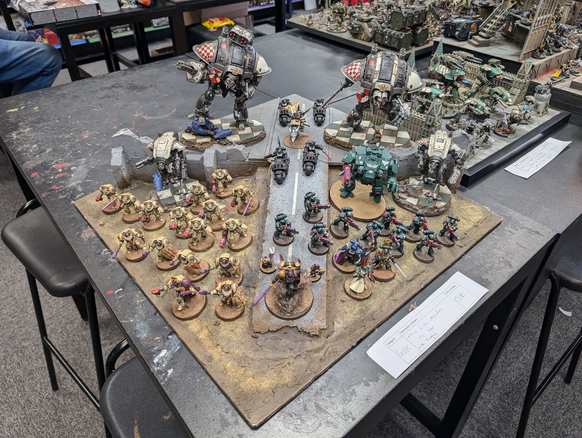 A Dark Angels & Imperial Knight board.