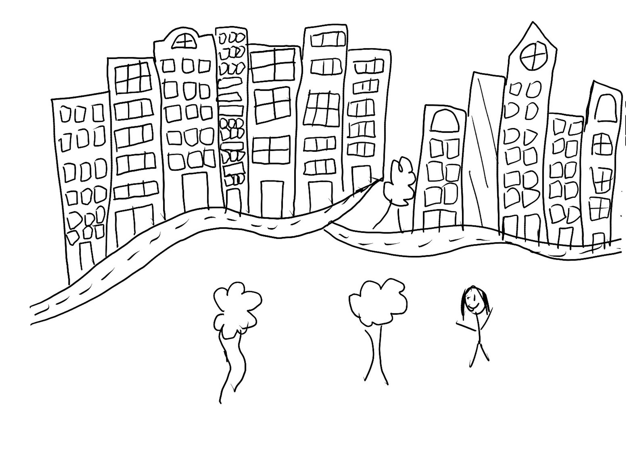 a bad drawing of a cityscape