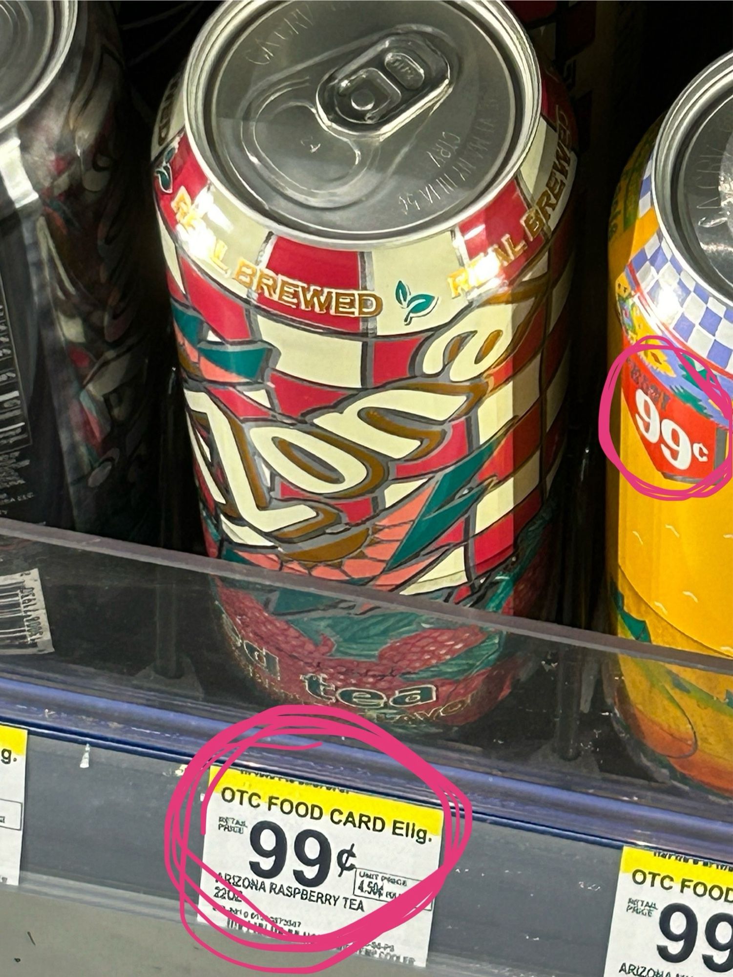 Arizona iced tea that is 99 cents. Pre-2020, it was always 99 cents and that was printed on the can, but then inflation or whatever and it wasn’t 99 cents anymore and it got taken off the can. Now it’s back, so nature is healing.