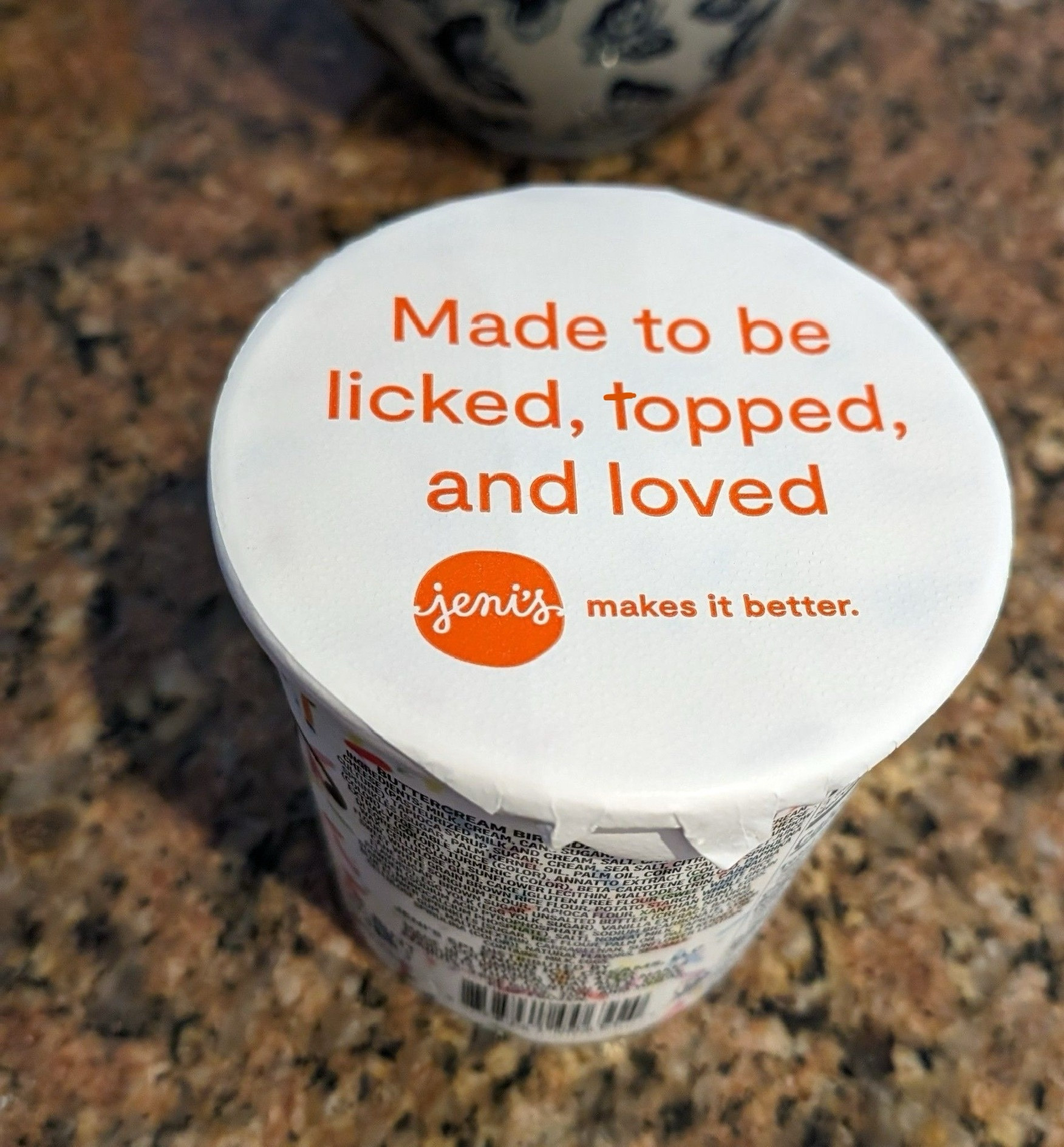 Ice cream that once said “made to be licked, lopped, and loved” but i added a little orange line so it says “licked, topped, and loved”. 
Also I’m pretty sure I stole the original pic from someone on here forever ago but then forgot to do the edit until today, so if you took this pic shoutout to you sorry if it’s weird lmao