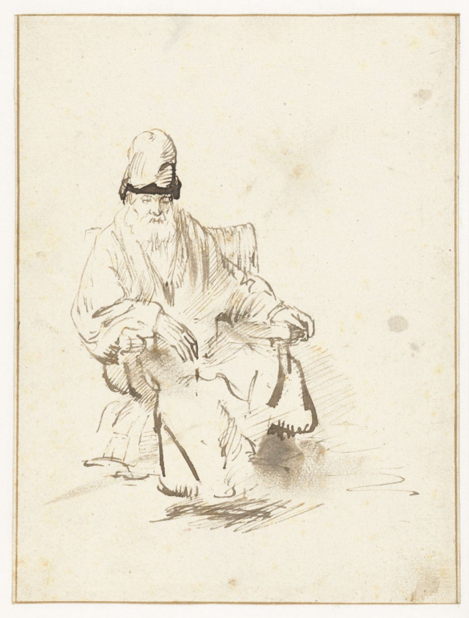 Seated Old Man with Tall Cap