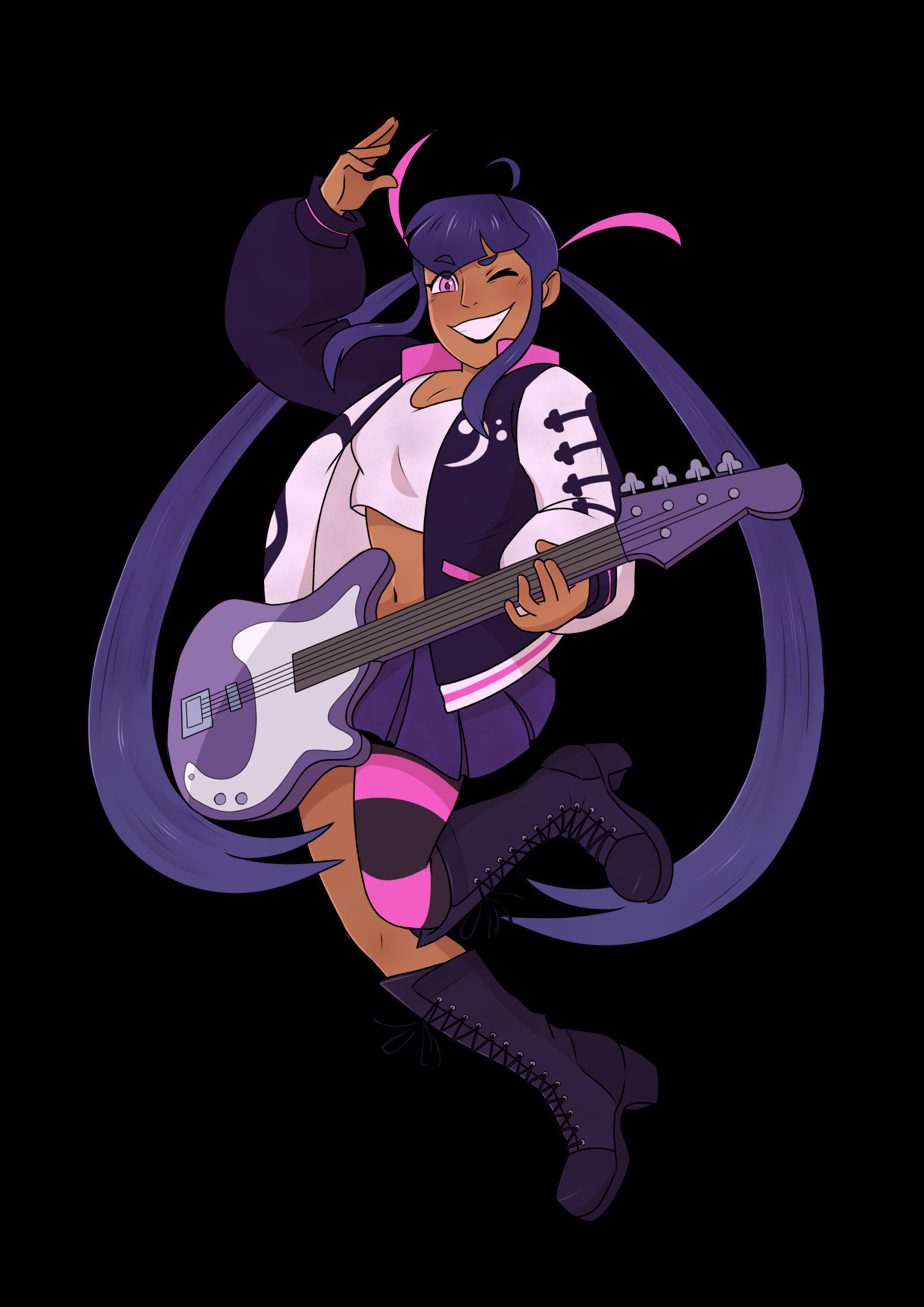 Post-Isekai outfit for me! I am now a little bit of a rock star though I carry the bass... I am still learning it. I do have a costume for this too on my model for this which I will post later.