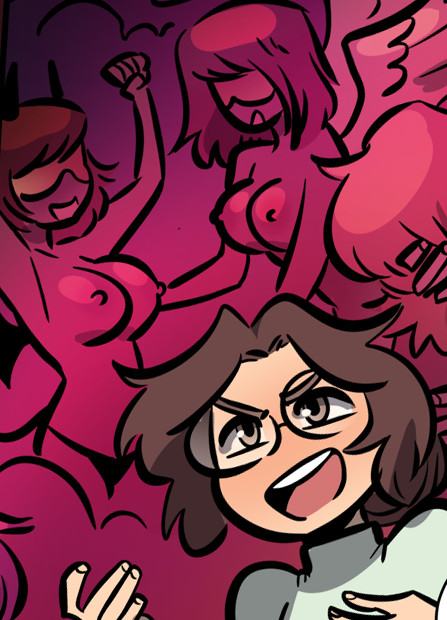 Lizzy is making some grand defiant proclamations while topless devil girls dance with topless angel girls. 