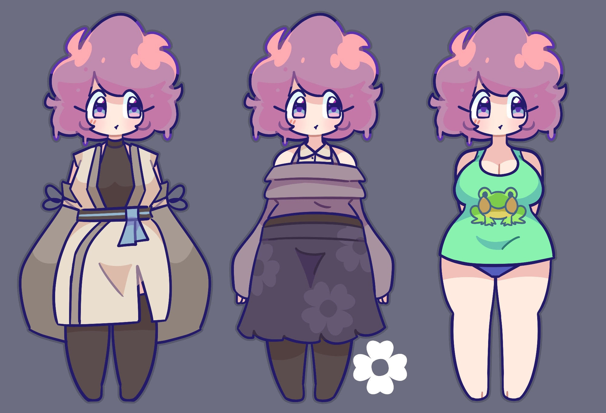 third outfit (right) is by @/sillydogjoe on twitter!!