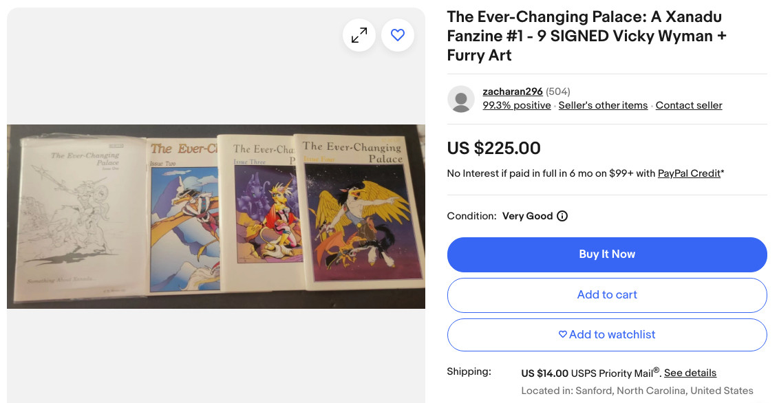 eBay listing for a set of 9 issues of The Ever-Changing Palace for $225