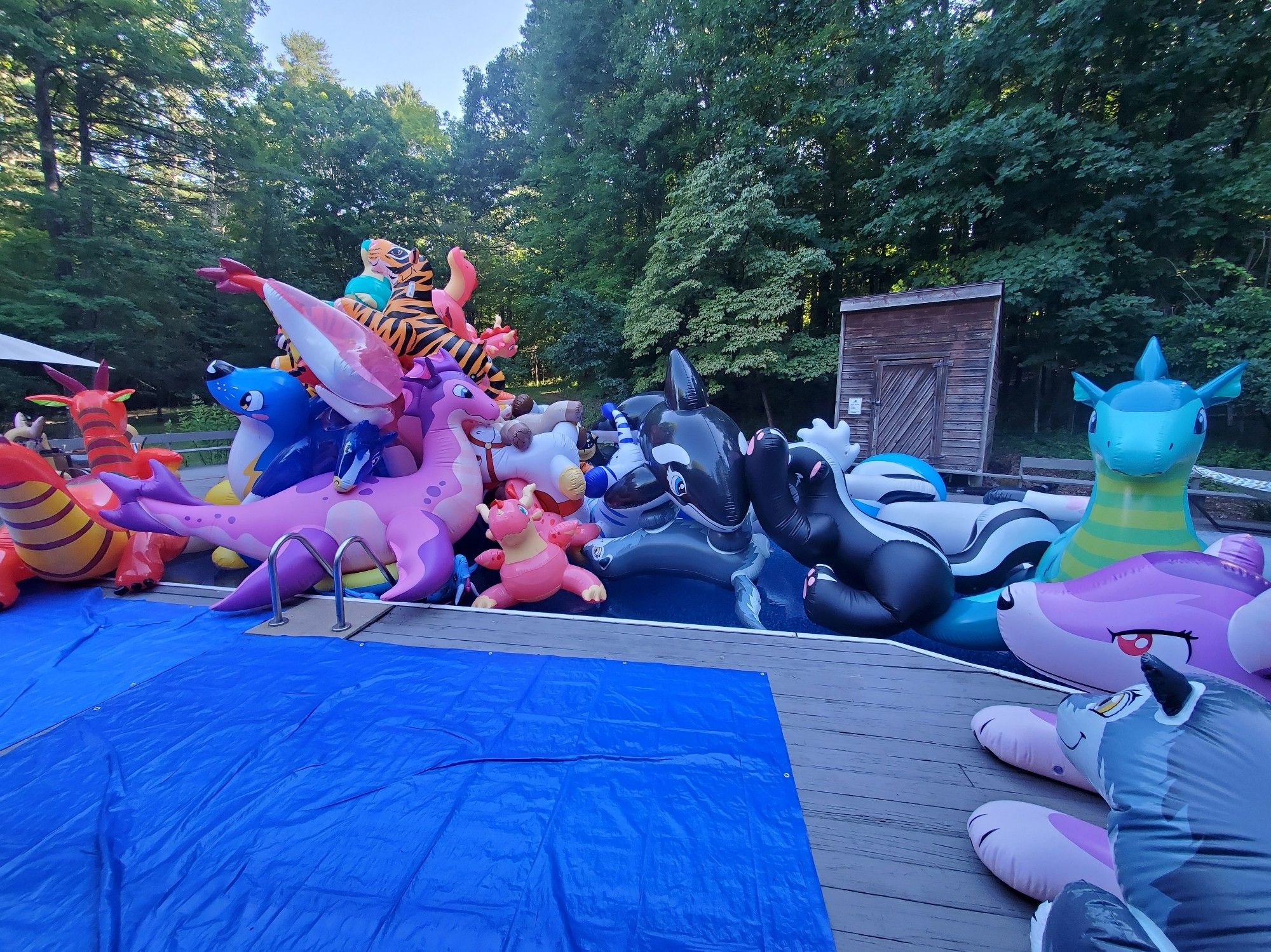 A huge pike of inflated pooltoys, 15 feet high.  Like, an insane number of toys!