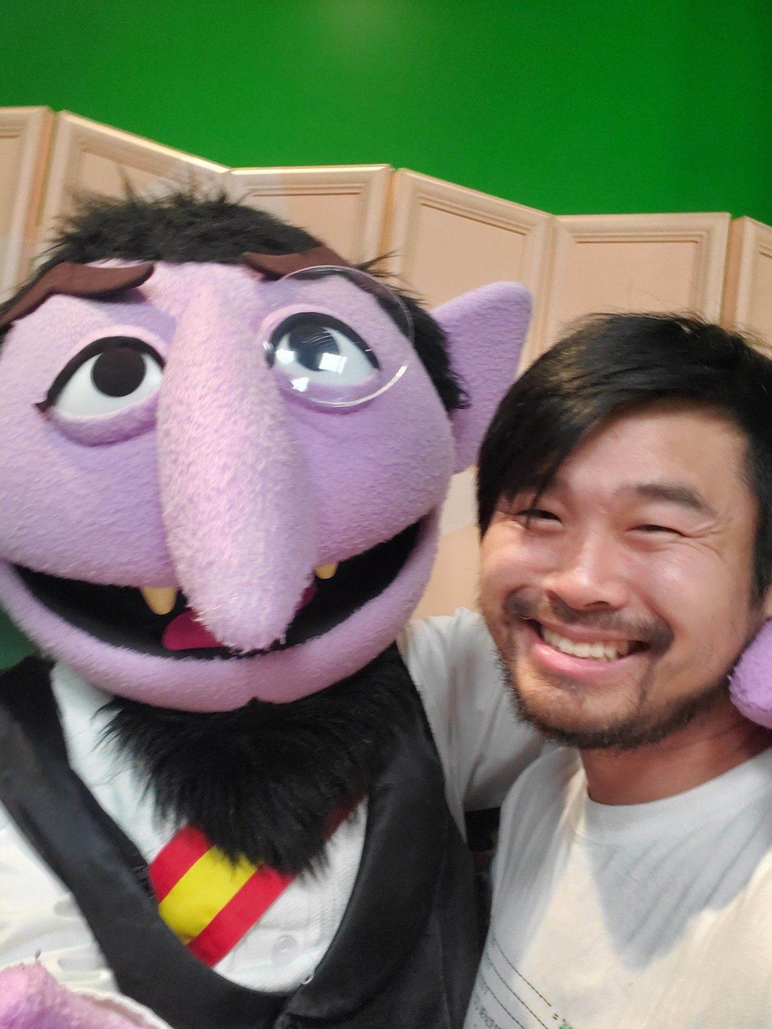 A selfie of me and Count von Count from Sesame Street