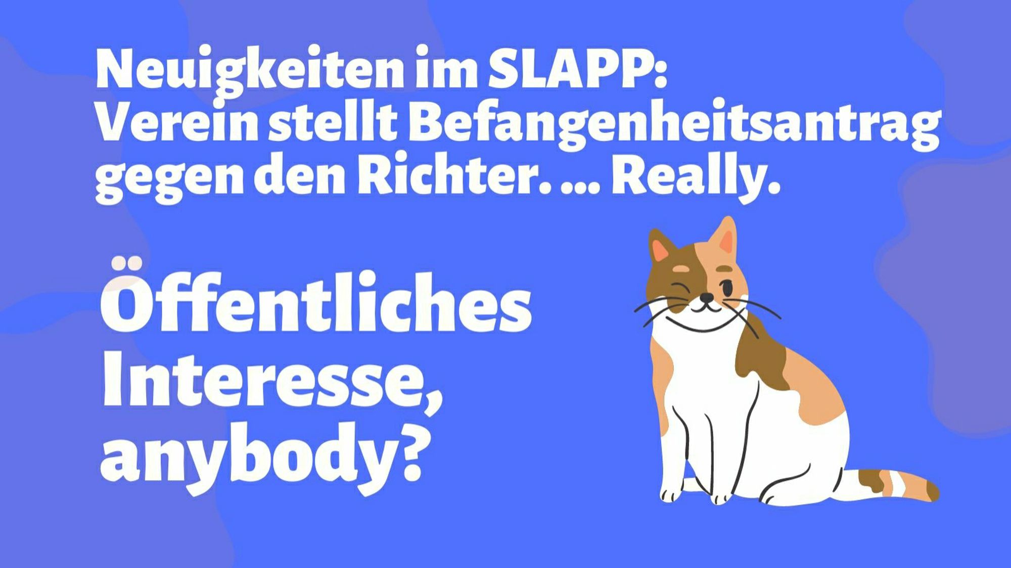 Neuigkeiten um SLAPP:
Verein stellt Befangenheitsantrag gegen den Richter... Really.
Öffentliches Interesse, anybody?