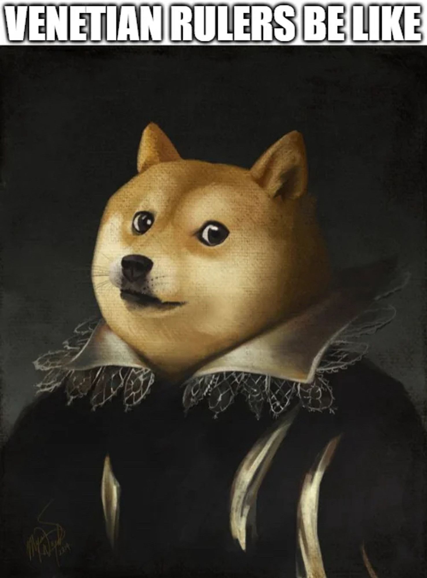 Doge dog dressed like Venetian ruler