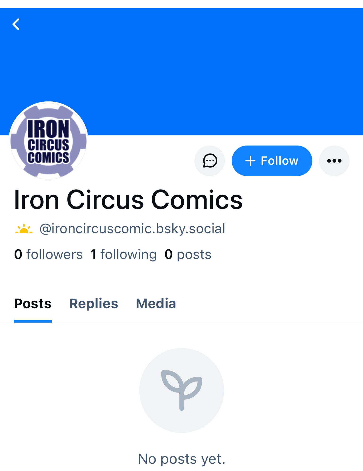 Screenshot of account pretending to represent iron circus comics. It’s ironcircuscomic, not ironcircuscomics. It’s missing the final “s.”