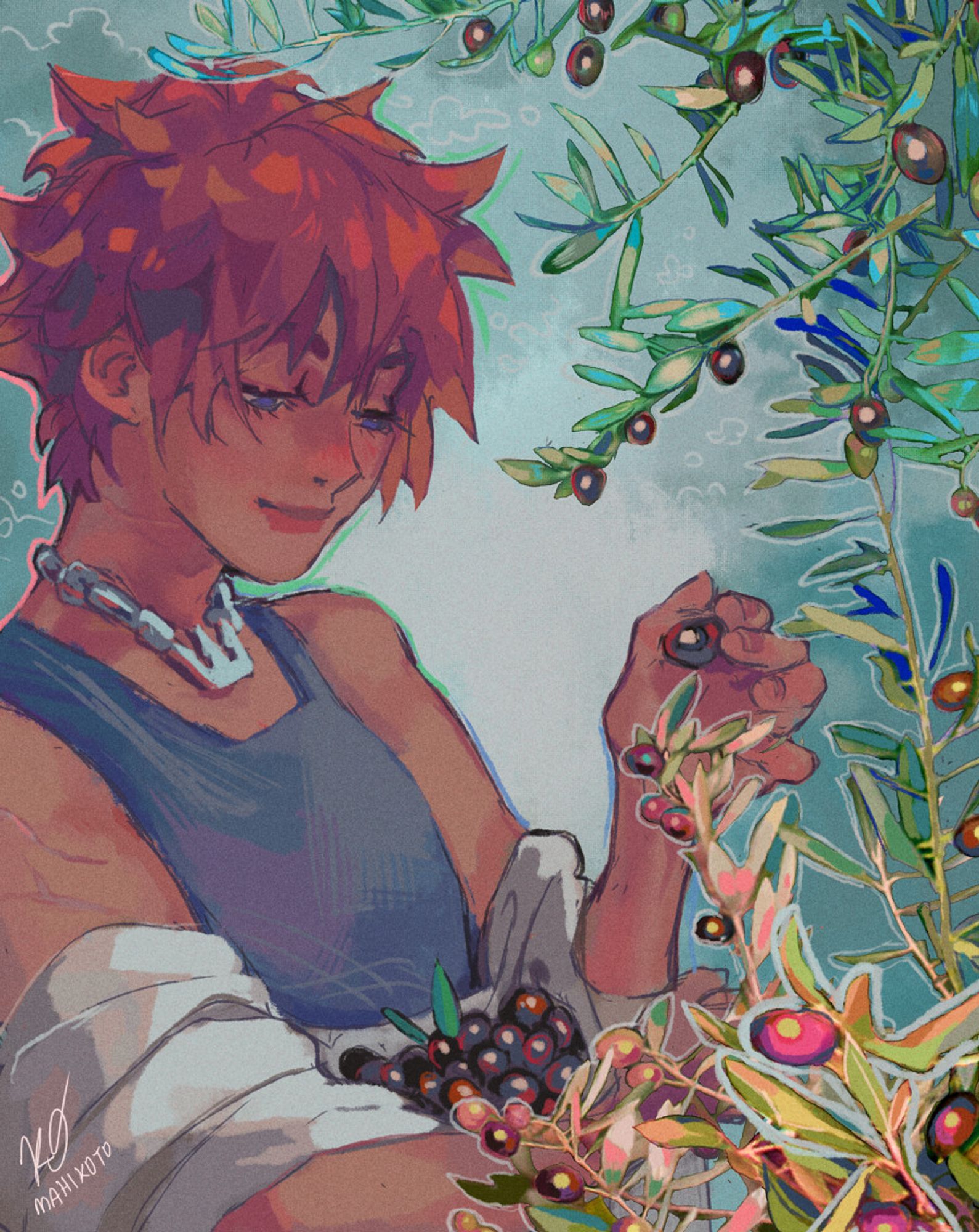 sora (kingdom hearts) picks olives from olive trees