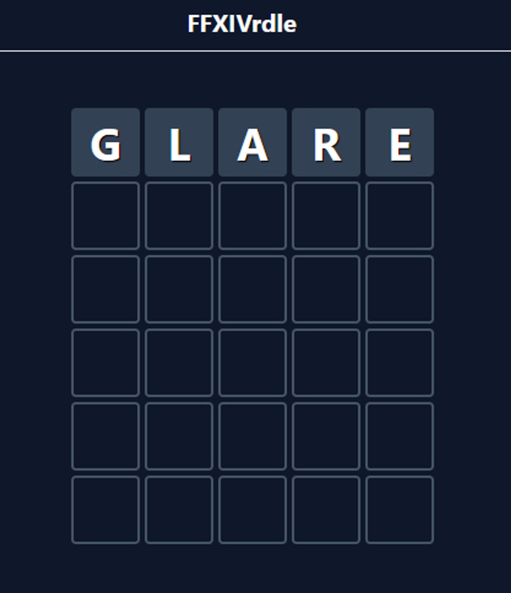 screenshot of FFXIVrdle with the opener word "glare". no letters match.