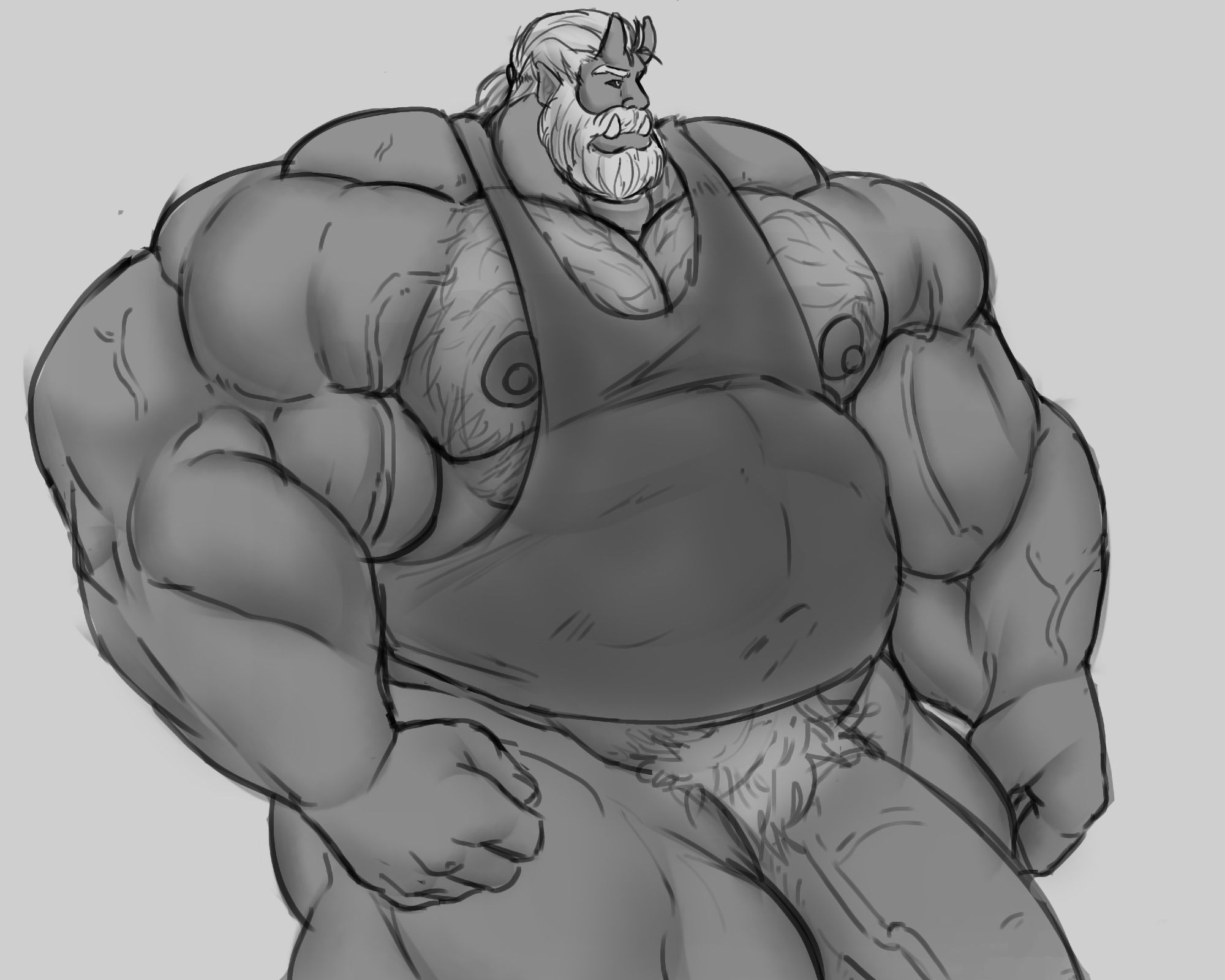 Medael in a tank top with no pants, hella bulked up DG Art