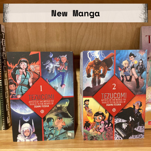 3. Two manga volumes side by side: Tezucomi volumes 1 and 2