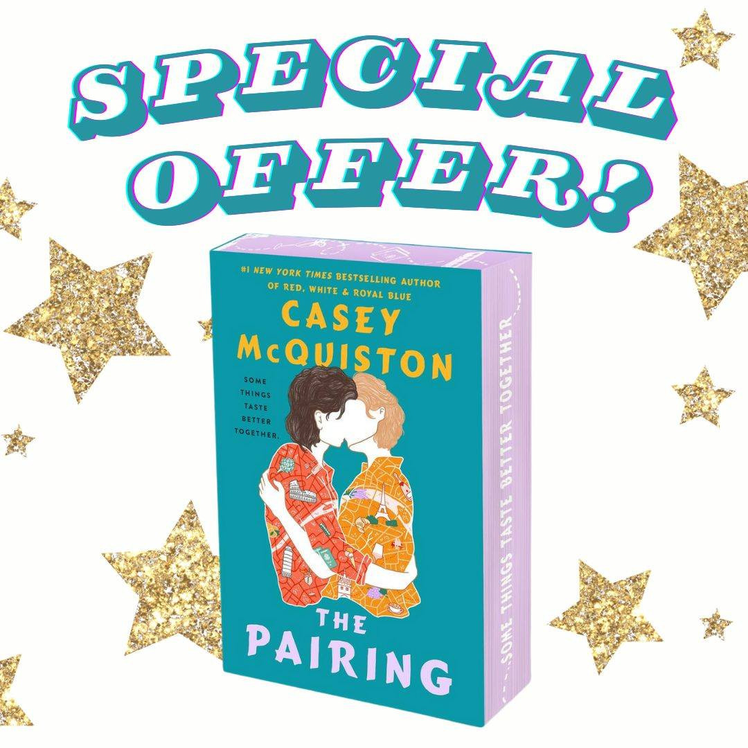 Graphic design featuring cover art for Casey McQuiston's book, The Pairing.