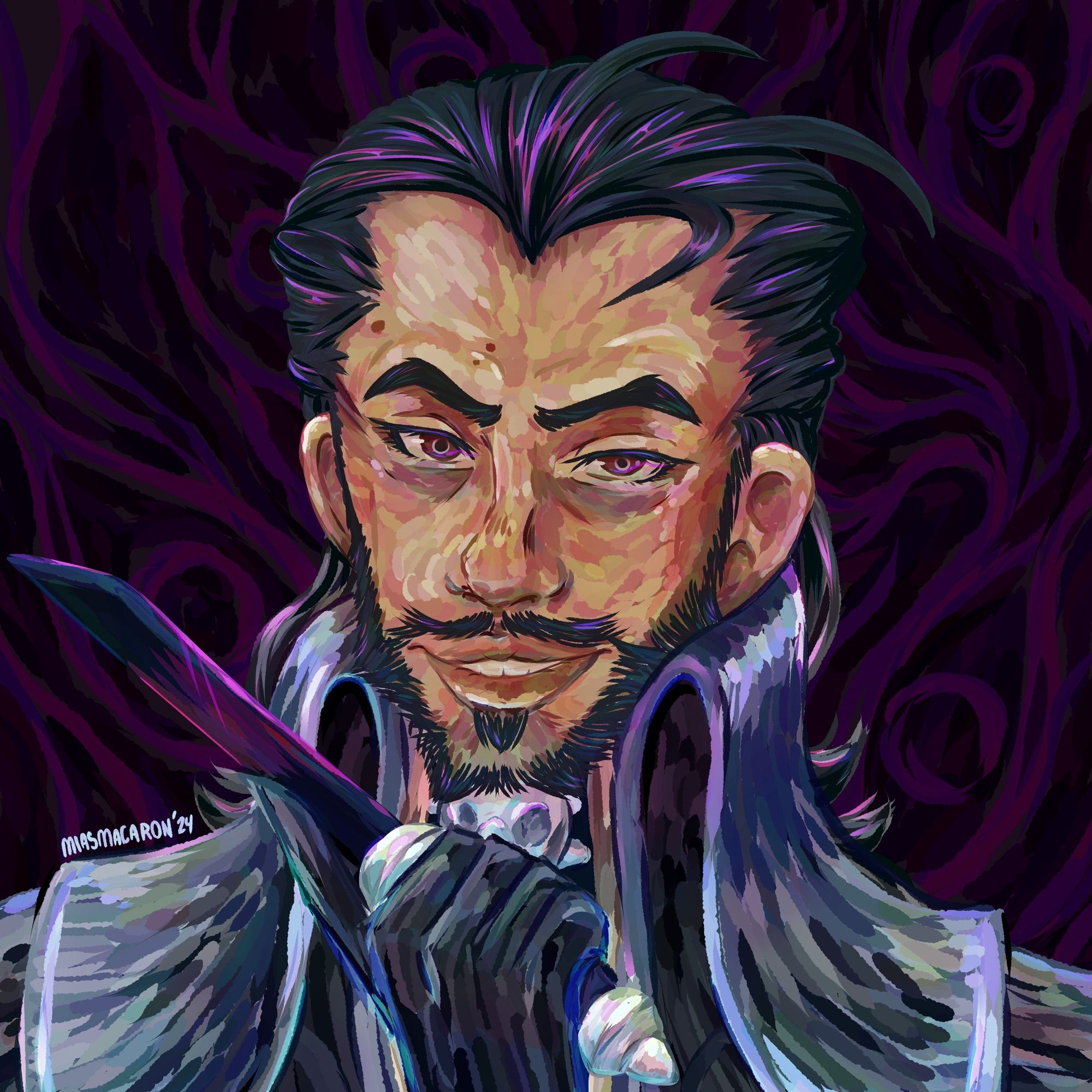 Digital painting of Lucanis Dellamorte from the video game Dragon Age: The Veilguard