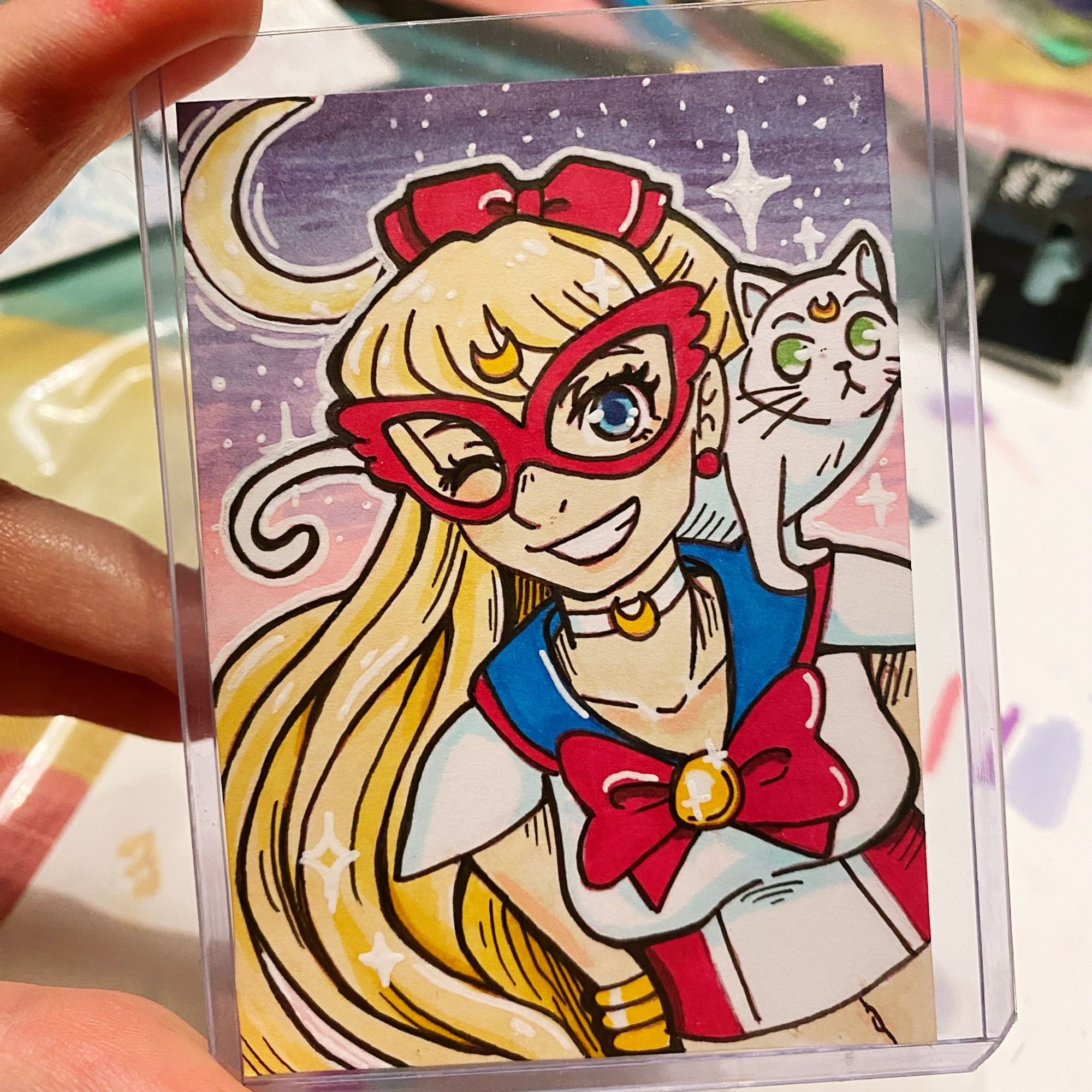 Copic marker art of Sailor V and Artemis as drawn by MiasMacaron.