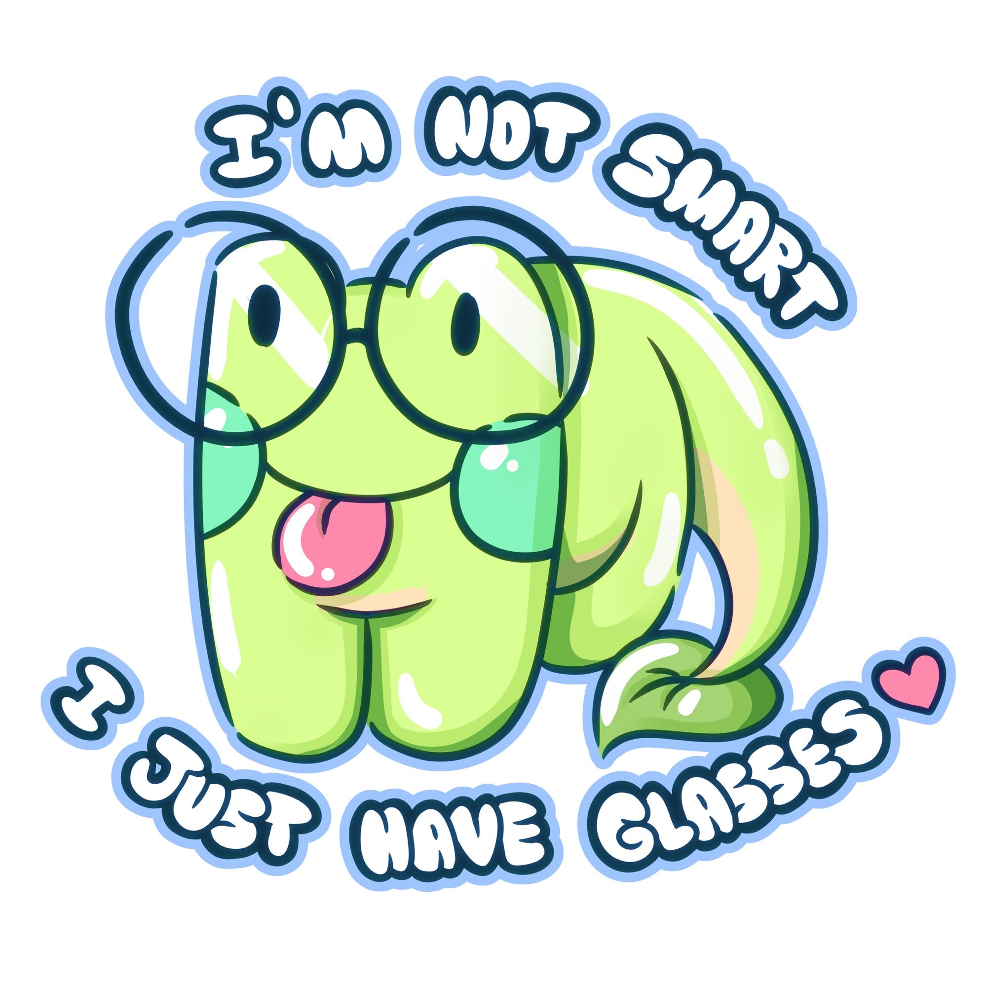 A frog-like creature by the name of Plort stands looking stupid as hell while wearing big round glasses. Text around Plort reads “I’M NOT SMART I JUST HAVE GLASSES”