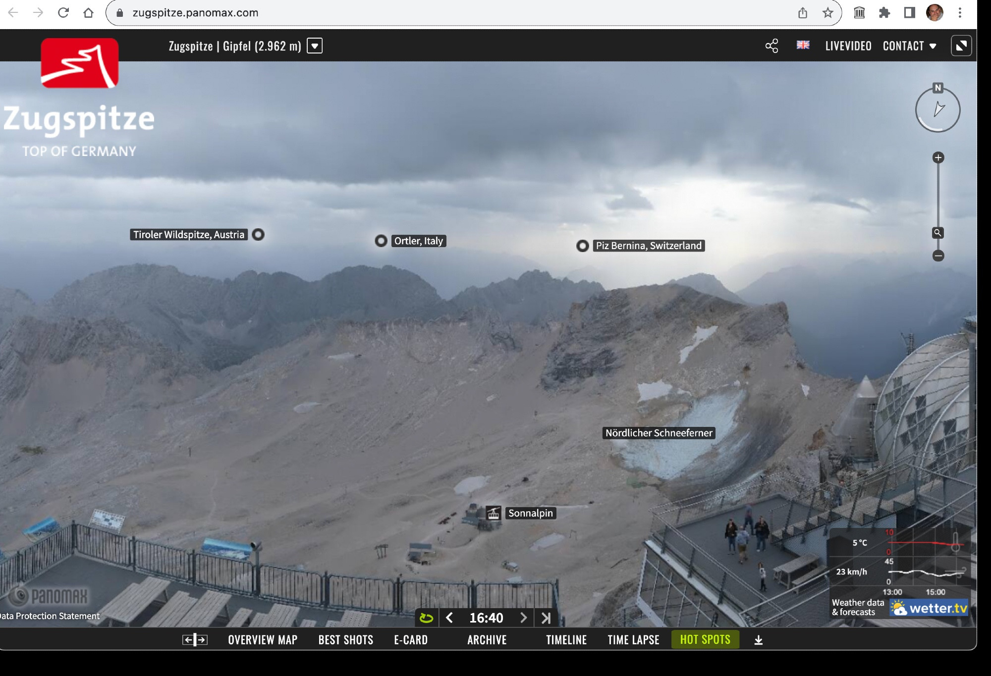 The webcam on top of the Zugspitze mountain in southern Bavaria shows that the glacier has almost completely melted.