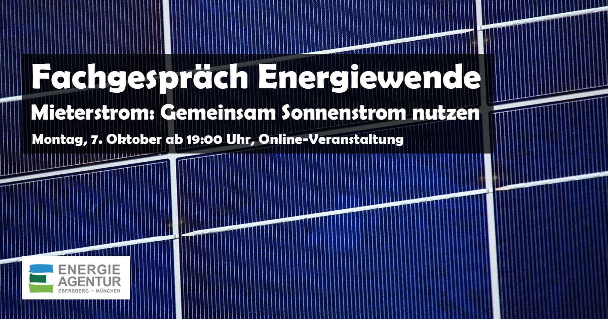 Fachgespräch Energiewende - Mieterstrom: Gemeinsam Sonnenstrom nutzen am 7. Oktober ab 19 Uhr online