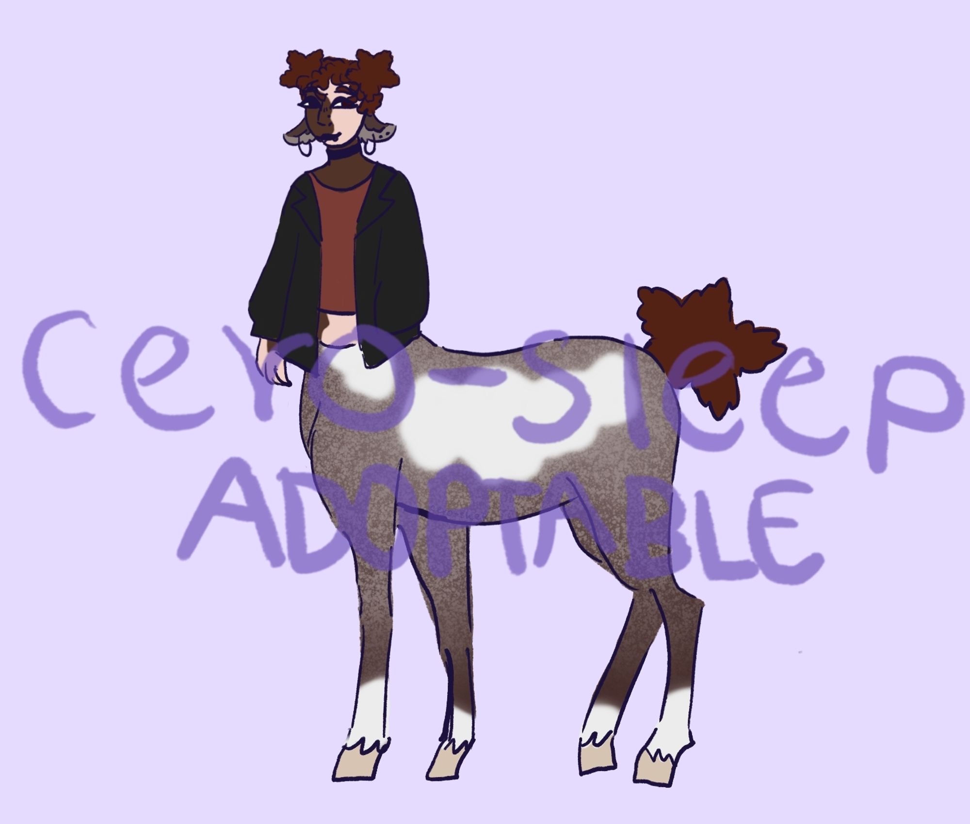 Autumn themed overo liver chestnut centaur adopt. They have hair and tail styled in the shape of stars and wear a red shirt and black jacket.