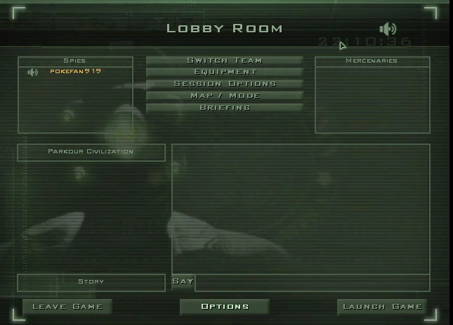 spies vs mercs lobby showing that the map 'Parkour Civilization' is selected