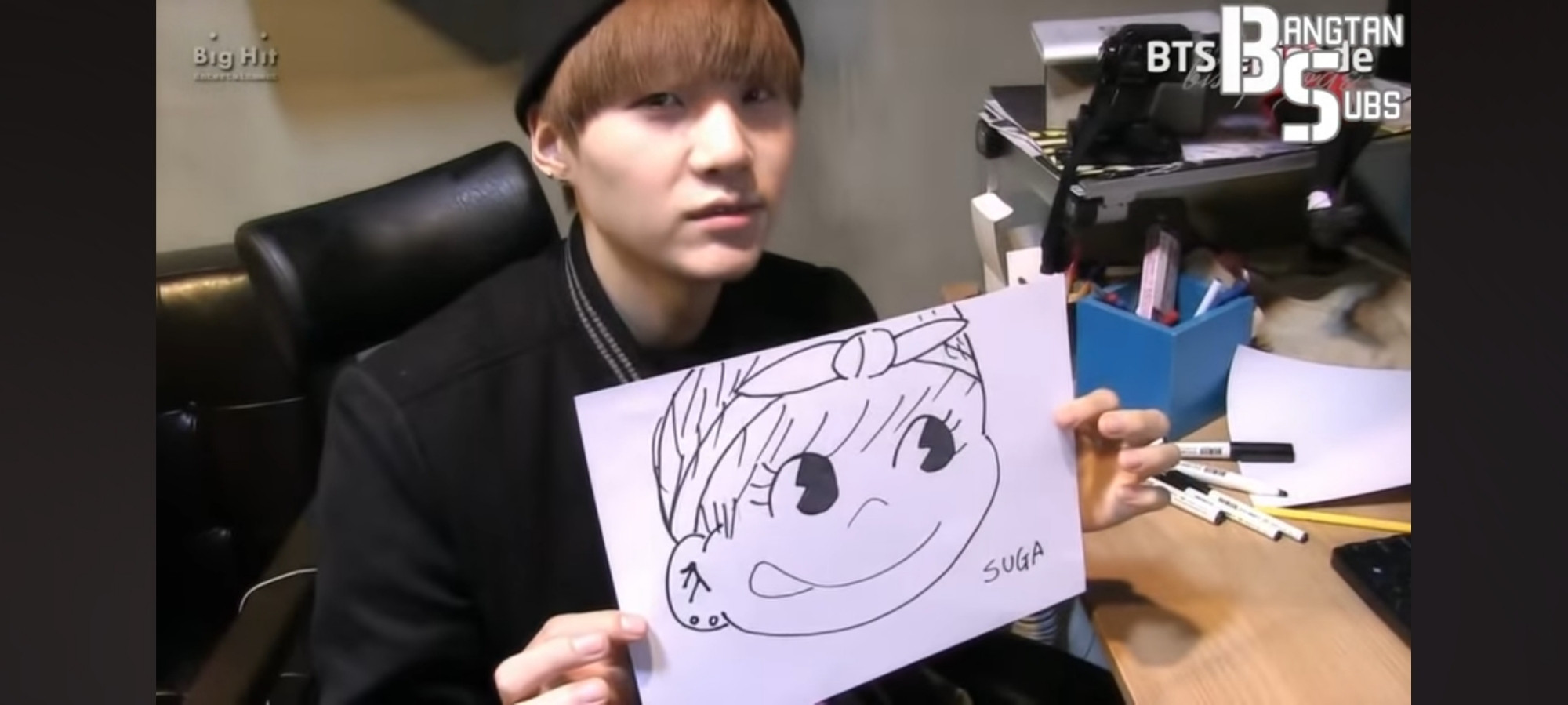 Suga drew a picture of himself as a gift to ARMY on his own birthday.