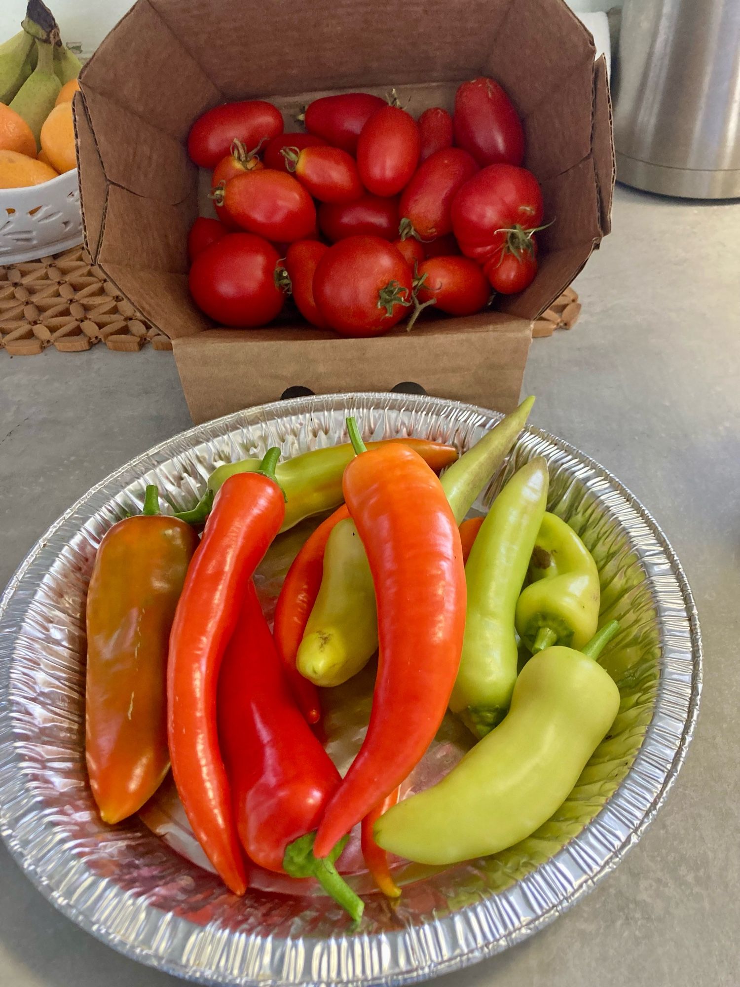 Garden fresh ripe tomatoes and peppers