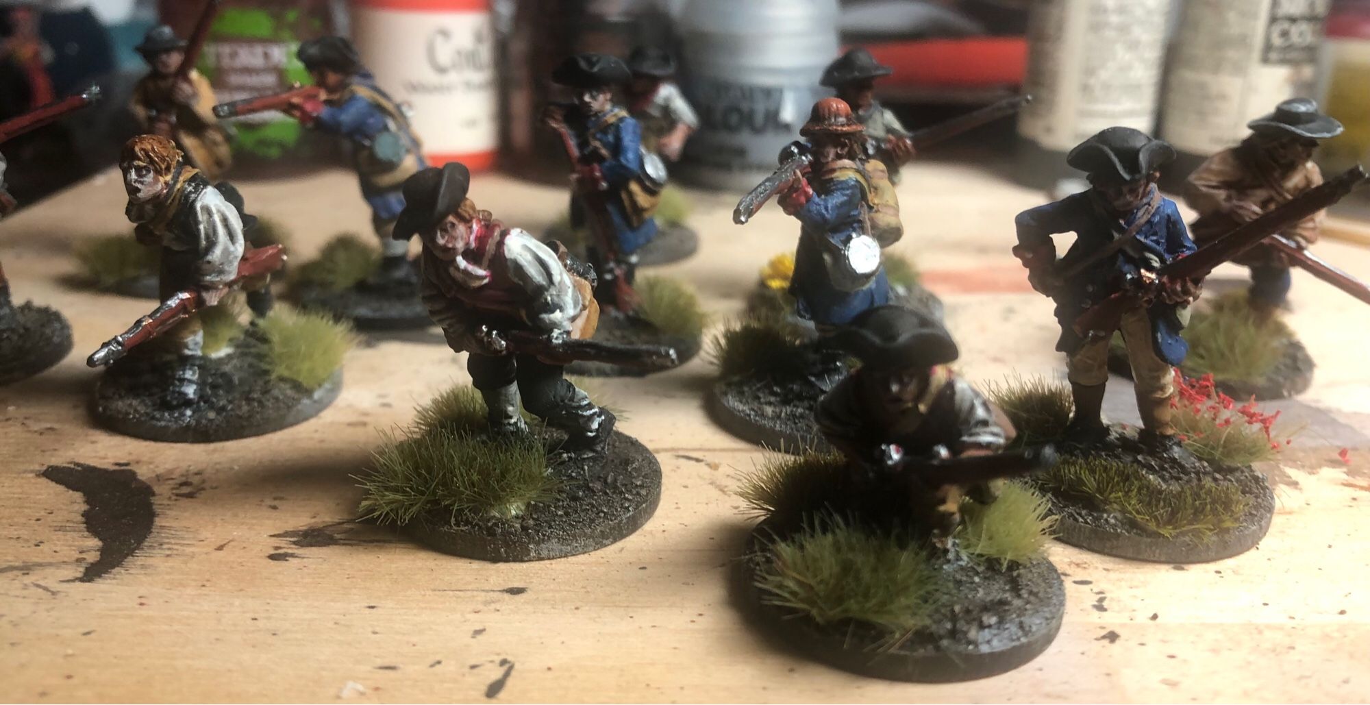 28mm, Provincial Virginians, French & Indian War. Sharp Practice, Perry Miniatures. Wargames