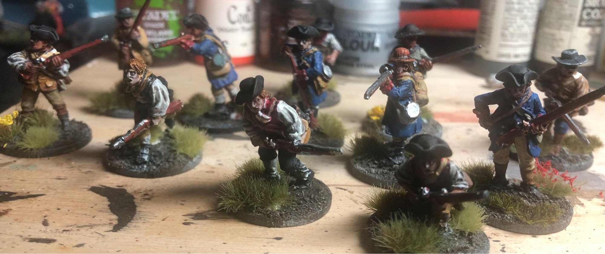 28mm, Provincial Virginians, French & Indian War. Sharp Practice, Perry Miniatures. Wargames.