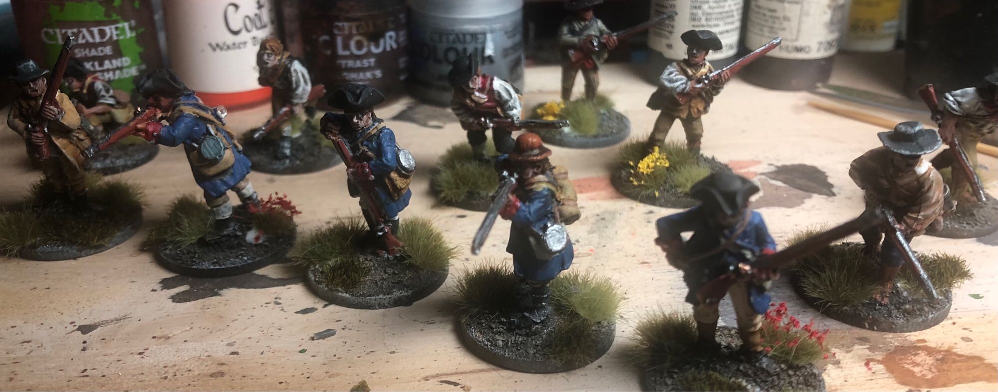 28mm, Provincial Virginians, French & Indian War. Sharp Practice, Perry Miniatures. Wargames.