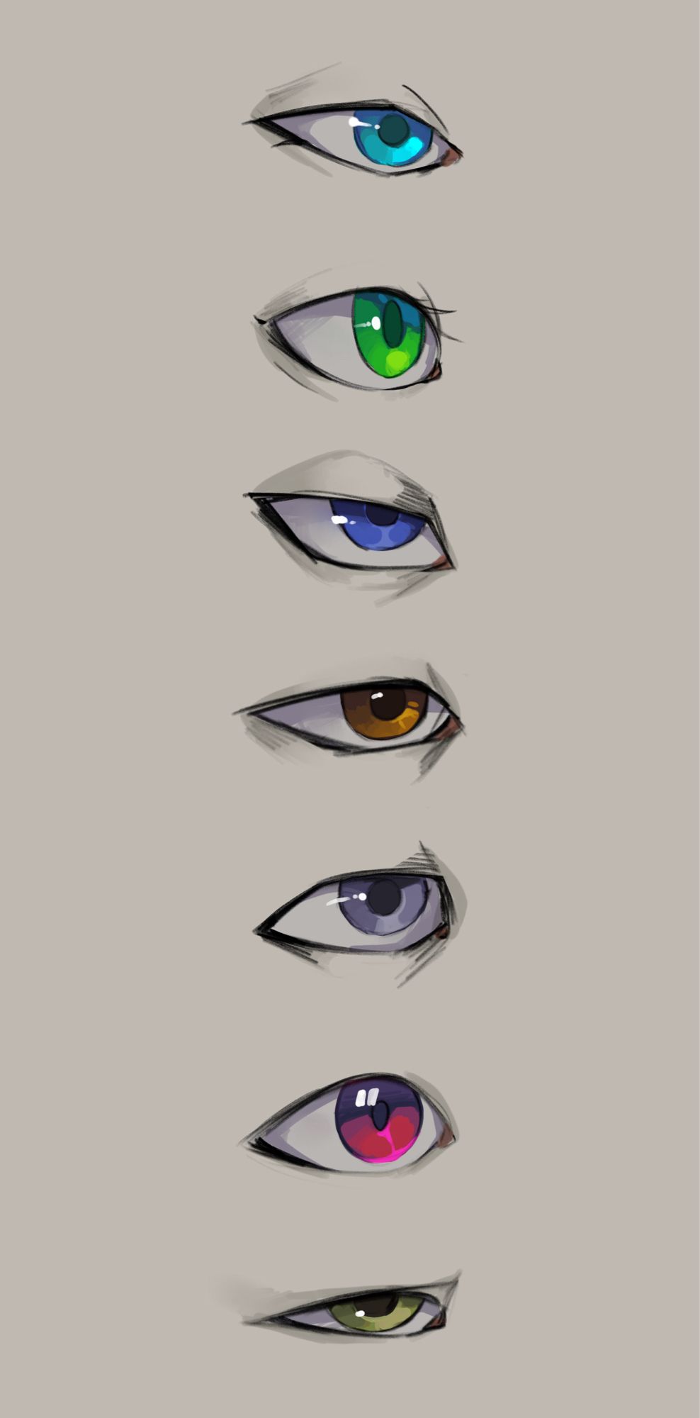 Illustration of 7 different eyes.