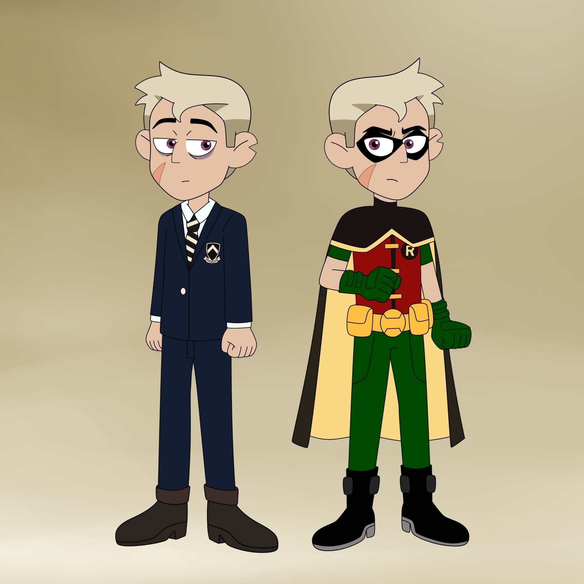 Hunter (The Owl House) was taken in by Bruce Wayne, and eventually become the first Robin. Art by JMDx64