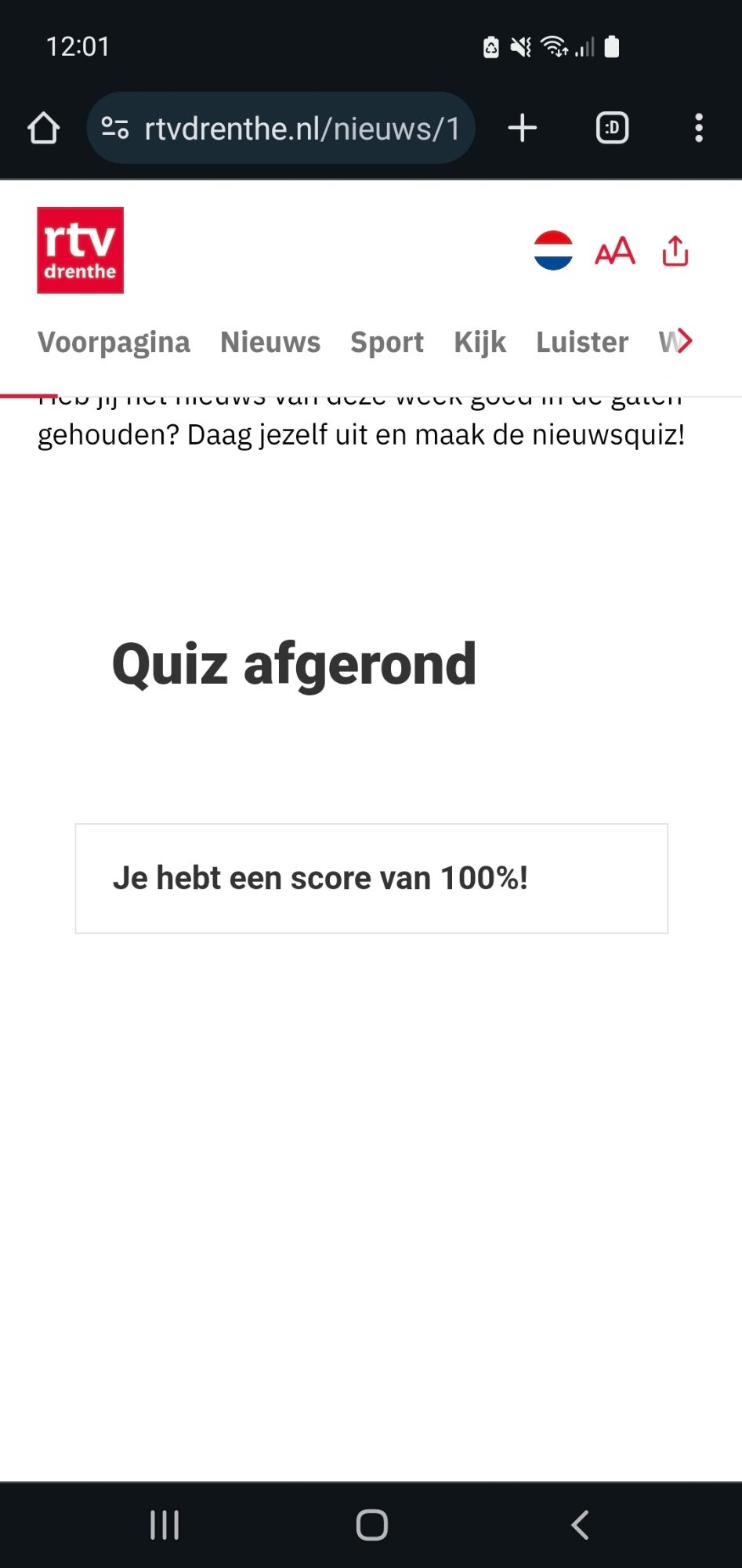 Score van 100 %