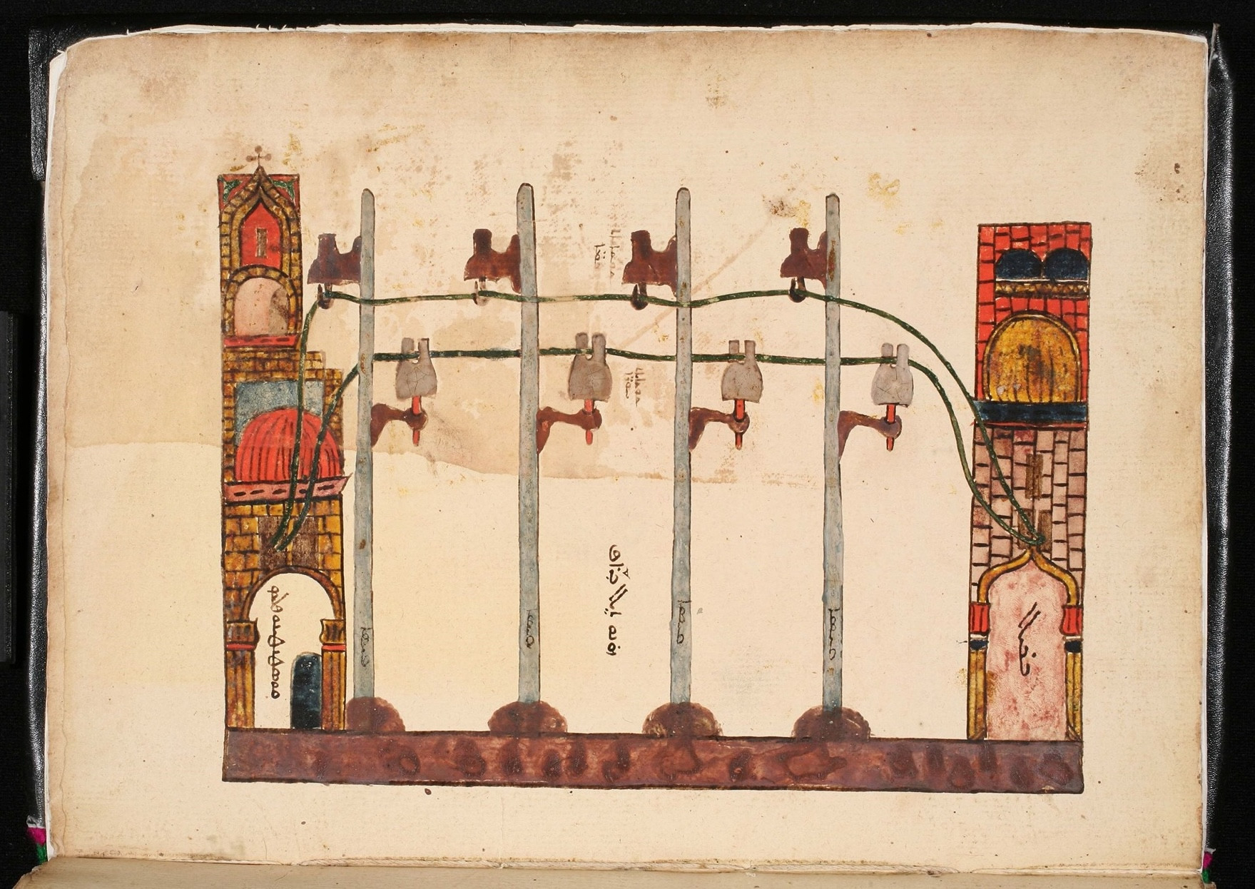 An Evangelion (MGMT 00052) dated to 1867 CE. At the very end of the manuscript is a painting (pictured) commemorating the then-recent construction of a telegraph line from Istanbul to Baghdad.