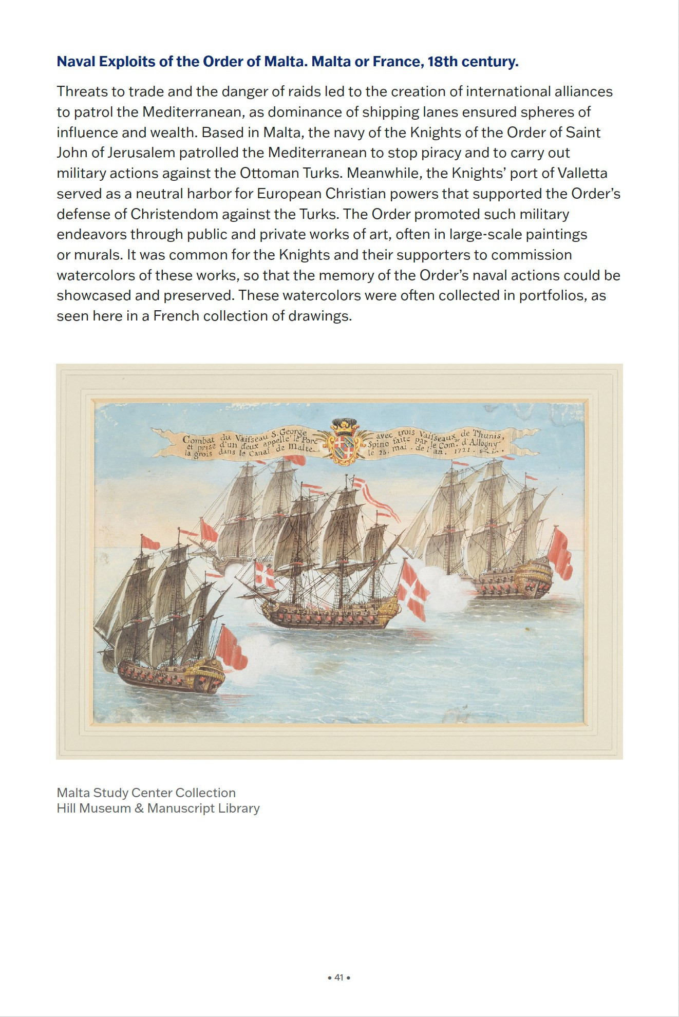 Excerpt of a page from the exhibition catalog "Mediterranean Travel: Peoples, Places, Encounters," curated by Dr. Daniel K. Gullo of HMML's Malta Study Center, with Dr. Emanuel Buttigieg and Kathrine Blanks.