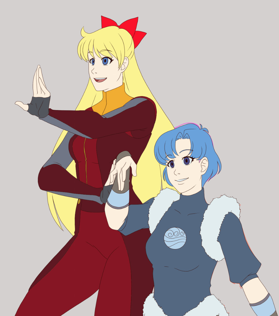 Minako Aino as an airbender and Mizuno Ami as a water bender