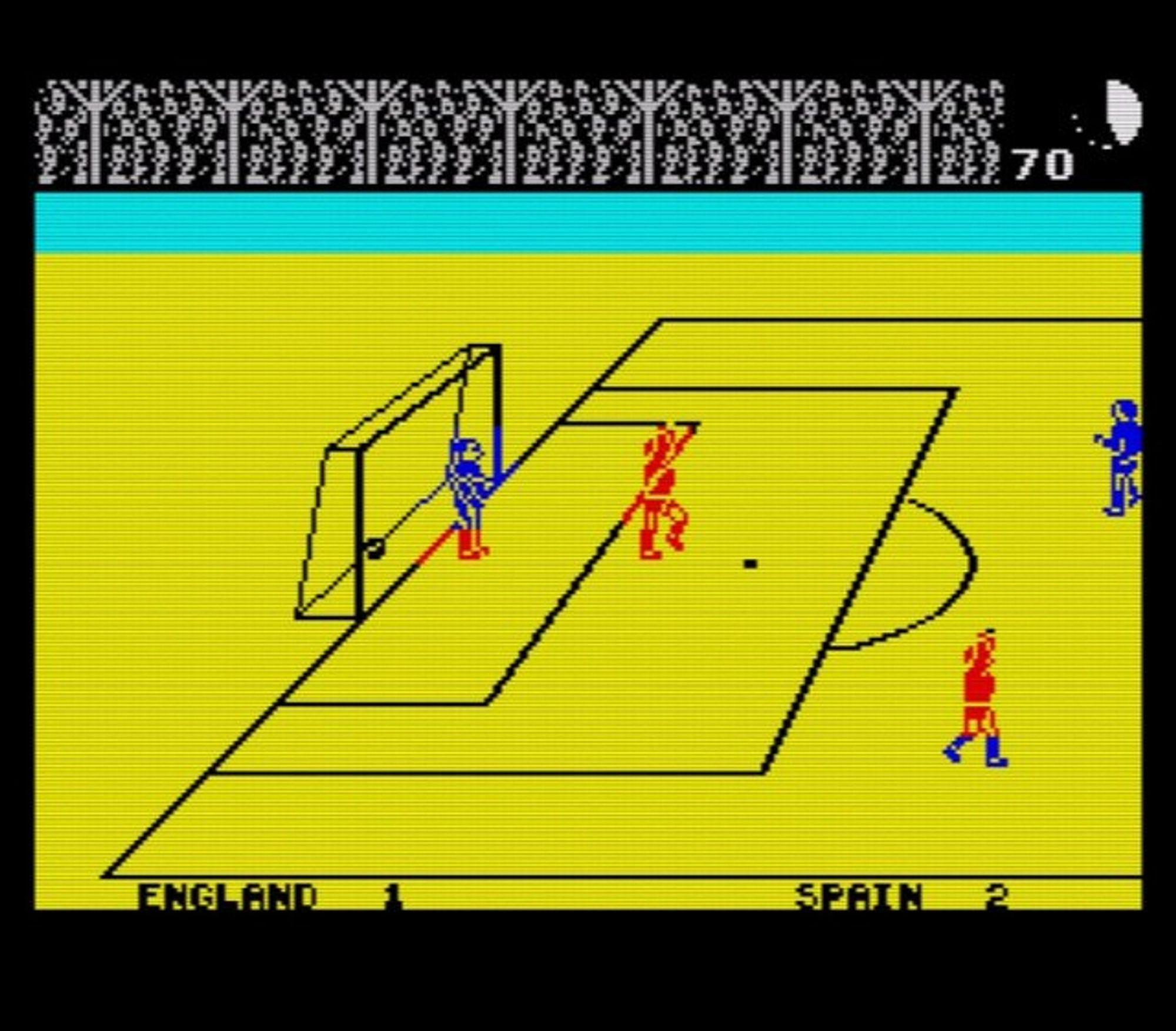 Match Day on the ZX Spectrum showing a 2-1 win for Spain against England.