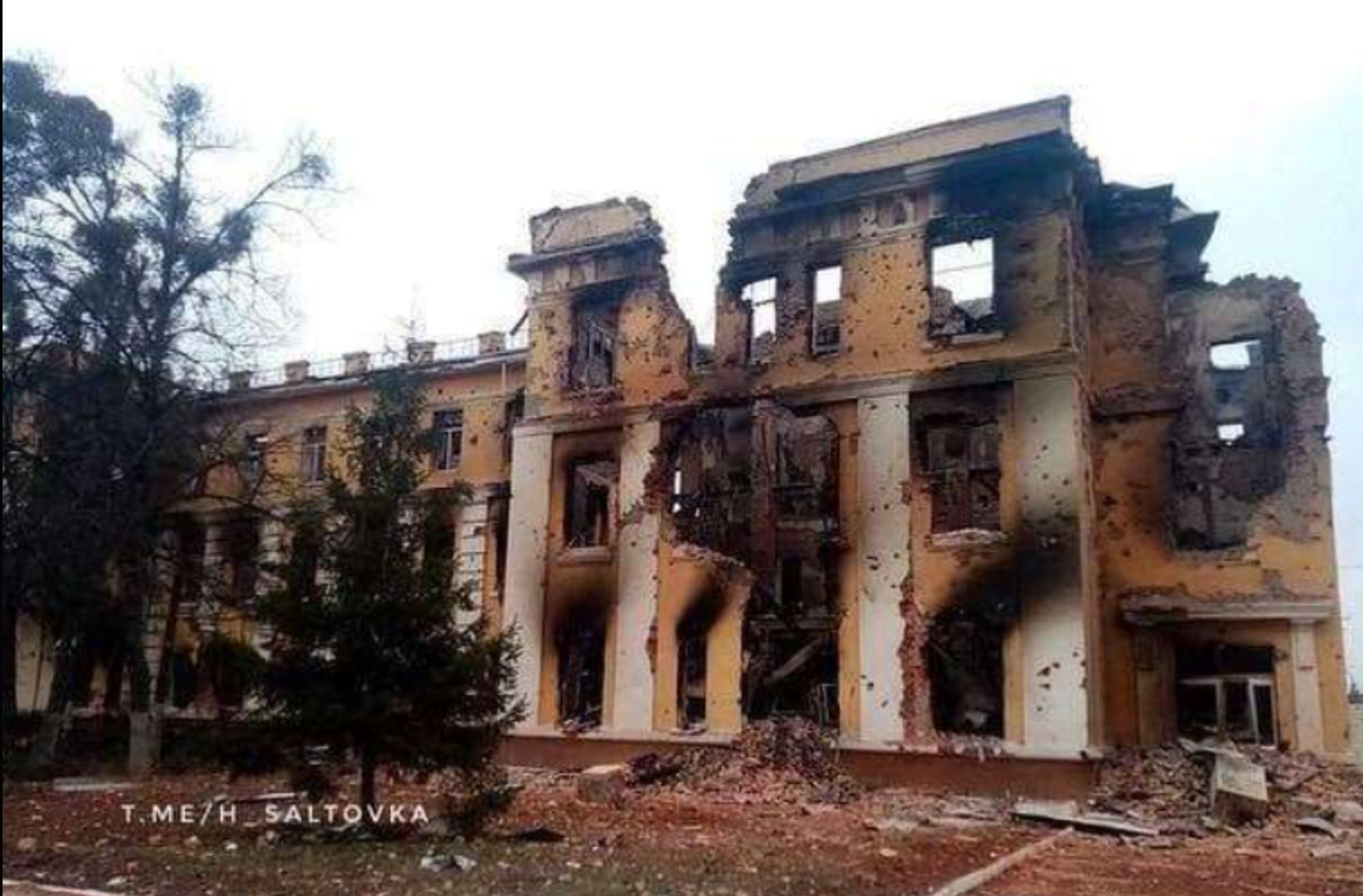 A destroyed school due to the Russian invasion in Ukraine