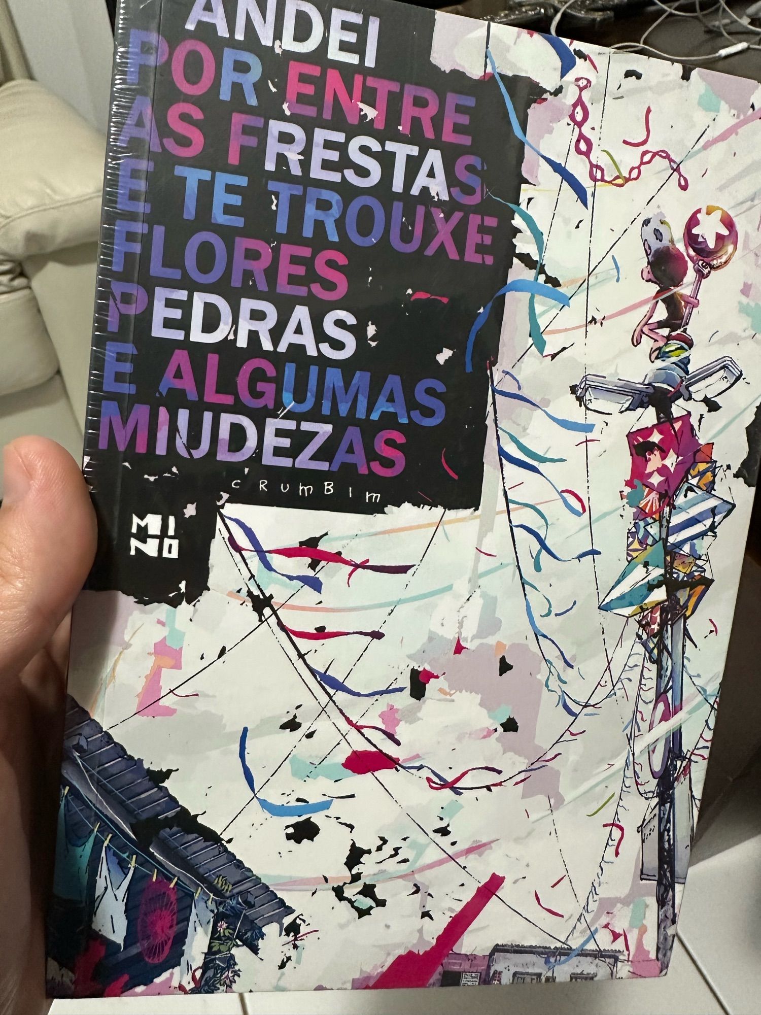 Foto do livro do Crumbim "- Andei por entre as frestas e te trouxe flores, pedras e algumas miudezas"