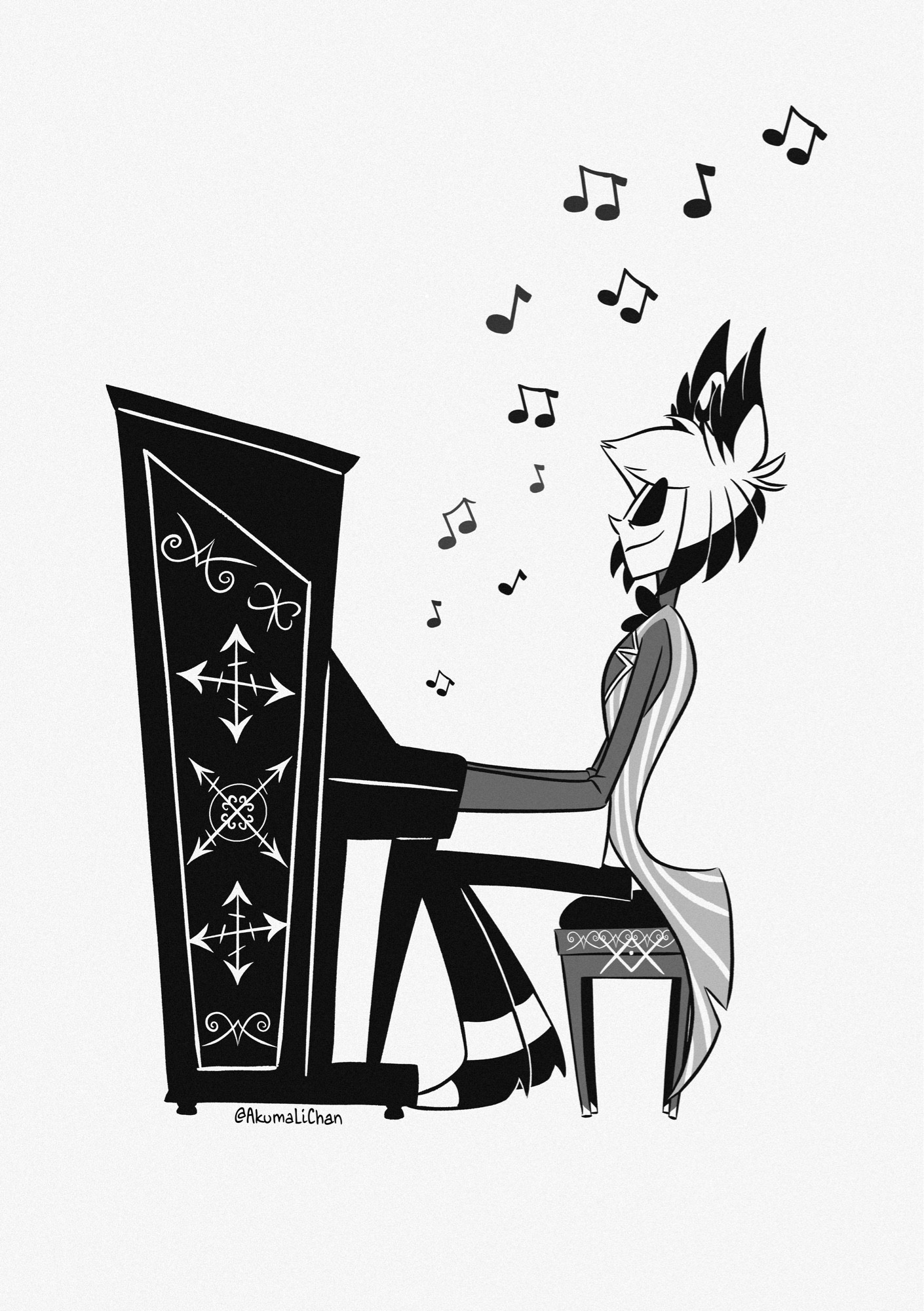 Alastor from Hazbin Hotel playing the piano