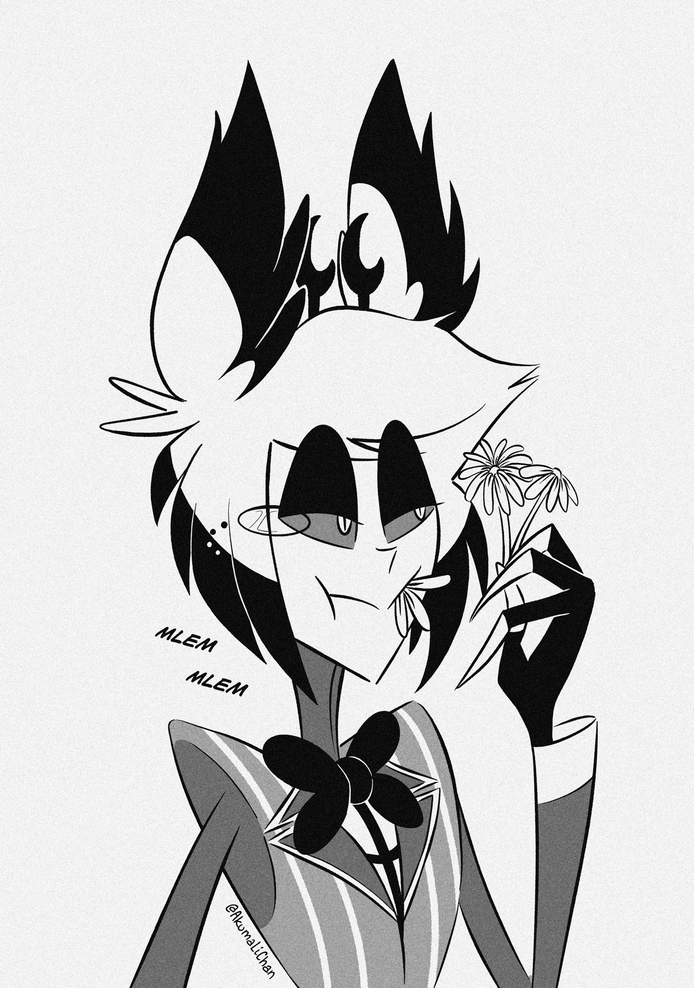 Alastor from Hazbin Hotel eating daises