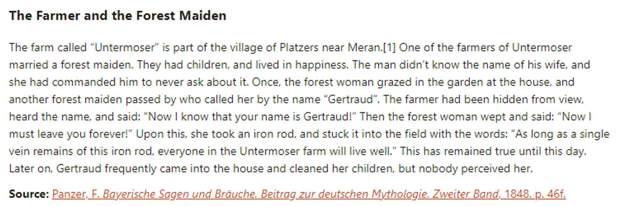 German folk tale "The Farmer and the Forest Maiden". Drop me a line if you want a machine-readable transcript!